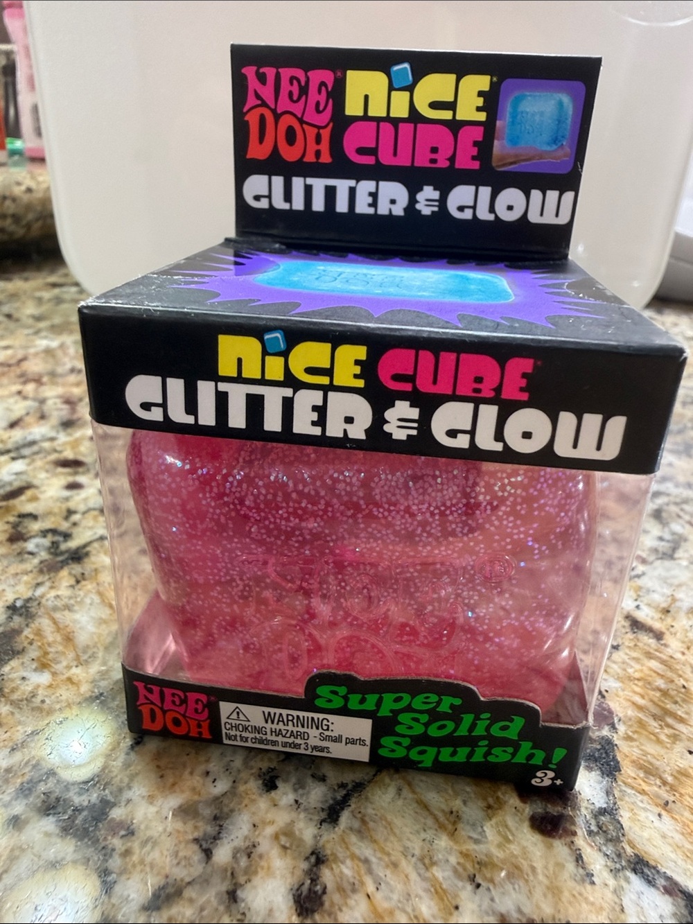 Nee Doh Nice Cube Glitter & Glow Pink Squish Toy